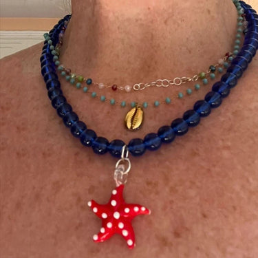 SIENNA STARFISH PENDANT NECKLACE -  HANDMADE GLASS STARFISH BLUE AND RED - STUDIO JO STORE